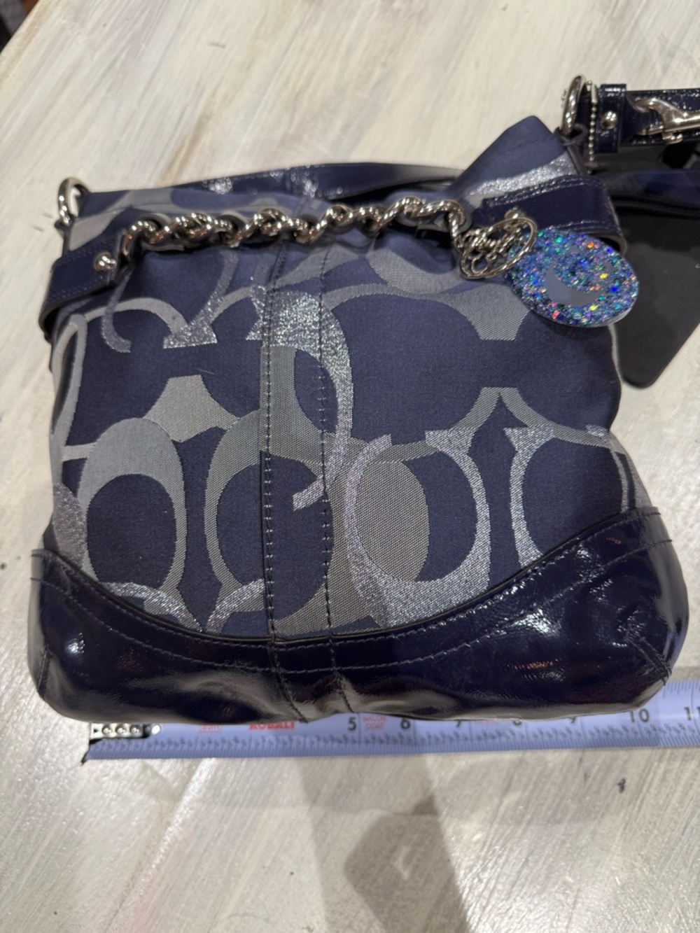 Coach Navy and Silver Signature Chain Shoulder Bag - Picture 9 of 12